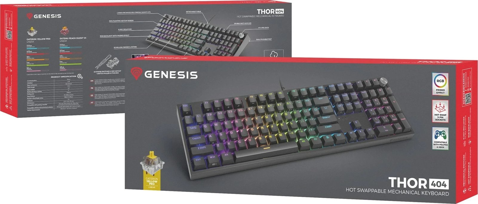 Tastierë mekanike GENESIS THOR 404, USB, QWERTY, Anglisht, e zezë