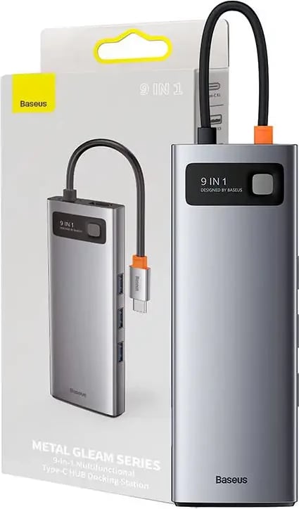 Kasë Baseus Metal Gleam Series CAHUB-CU0G 9-në-1, USB-C, HDMI, VGA, Ethernet, Gri