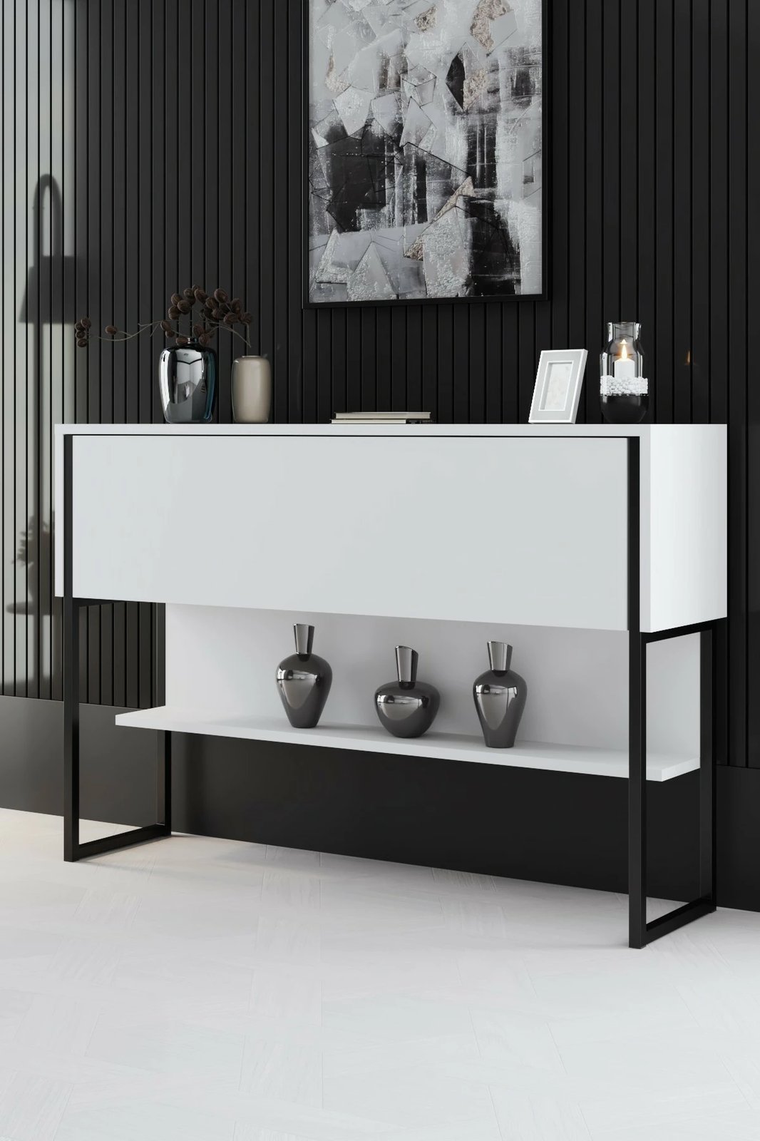 Komodë Hanah Home Luxe, e zezë dhe e bardhë