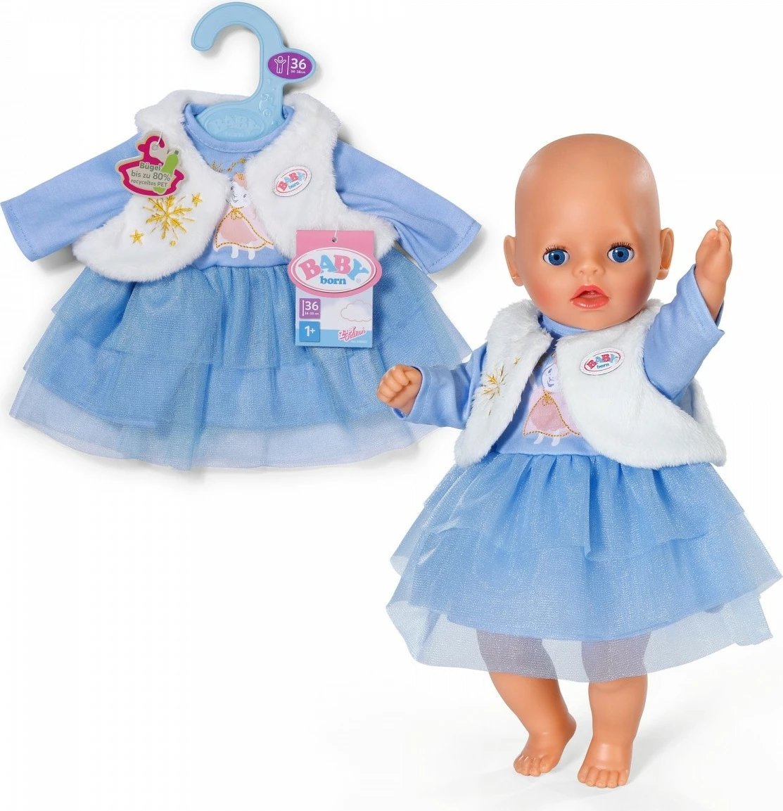 Fustan dimri për kukull, Baby Born, Winter Dress 838822-116725, 36 cm, blu/e bardhë