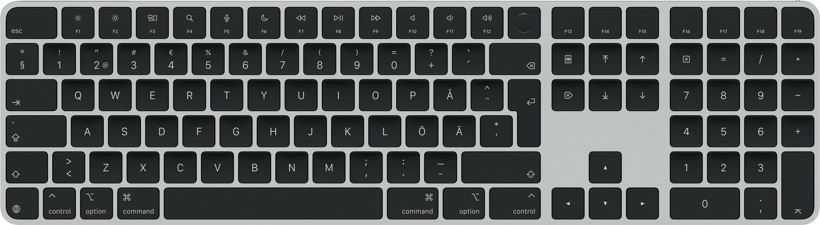 Tastierë Apple Magic Keyboard me Touch ID dhe tastierë numerike, Swedish, taste të zeza