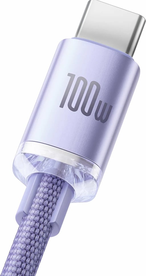 Kabllo për karikim të shpejtë Baseus Crystal Shine Series, USB-A në USB-C, 2m, 100W, vjollcë