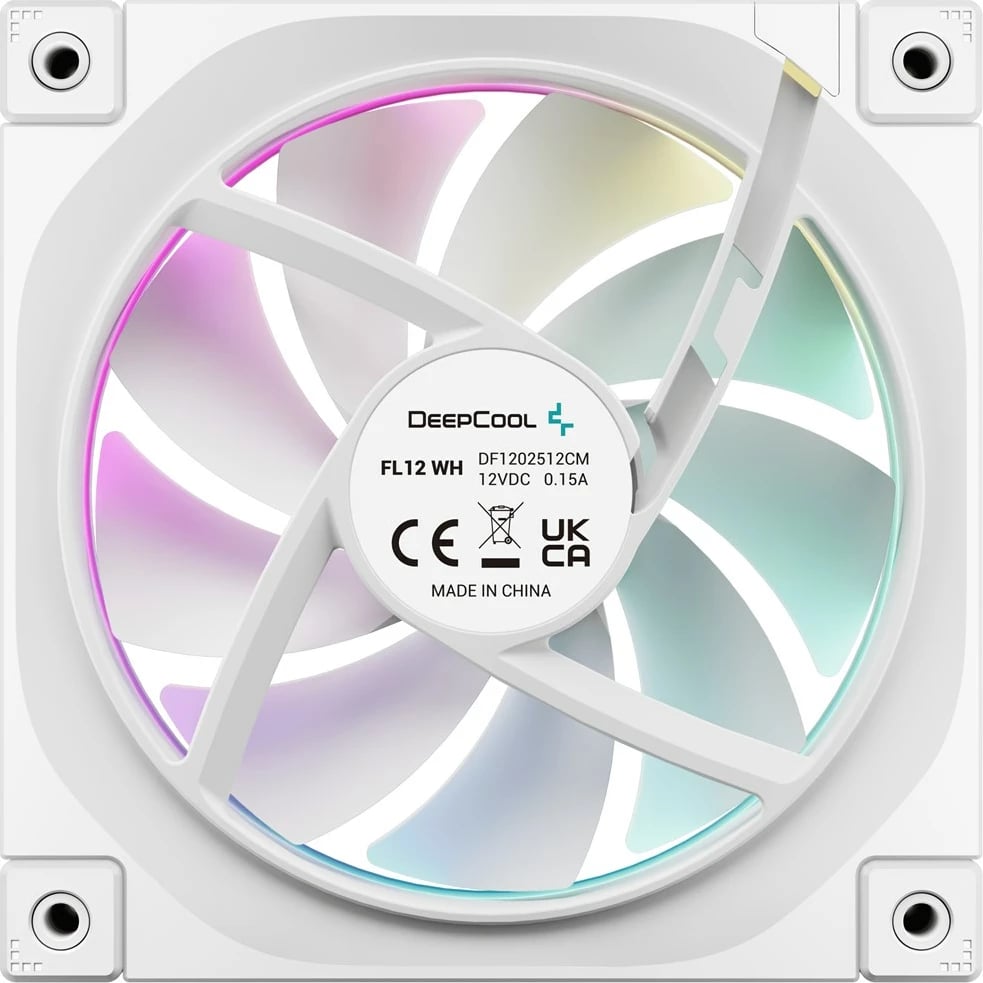 Set ventilatorë për kasë kompjuteri DeepCool FL12 WH-3, 12 cm, RGB, 3 copë, Bardhë