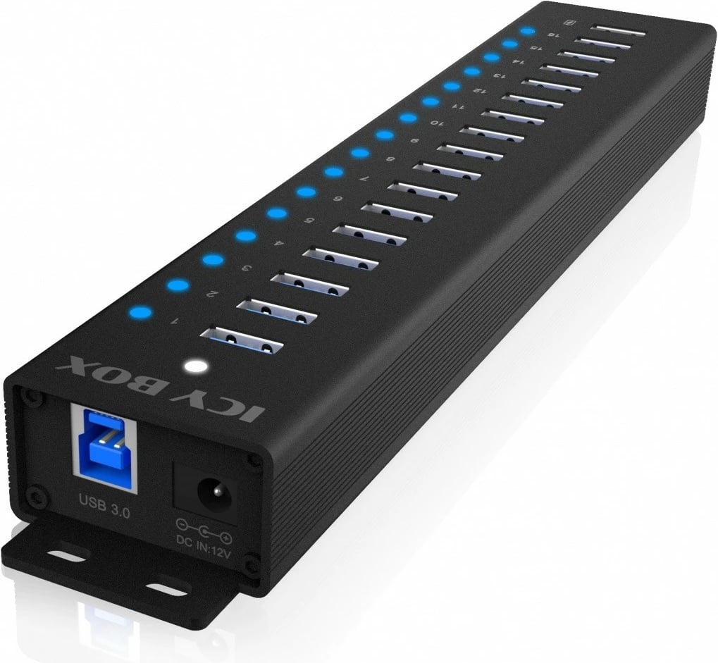 USB HUB IcyBox IB-HUB1717-U3, 16+1 porta, USB 3.2 Gen 1, 96W, Zi