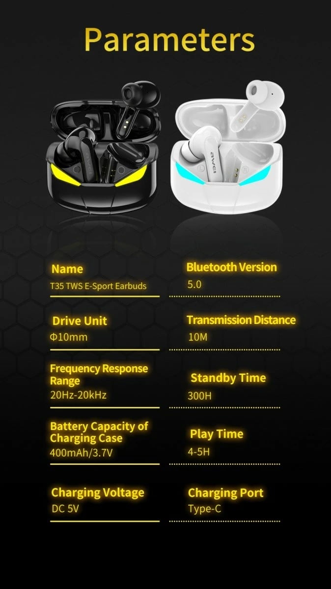 Kufje wireless AWEI T35 TWS me stacion karikimi, Bluetooth 5.0, për gaming, të zeza
