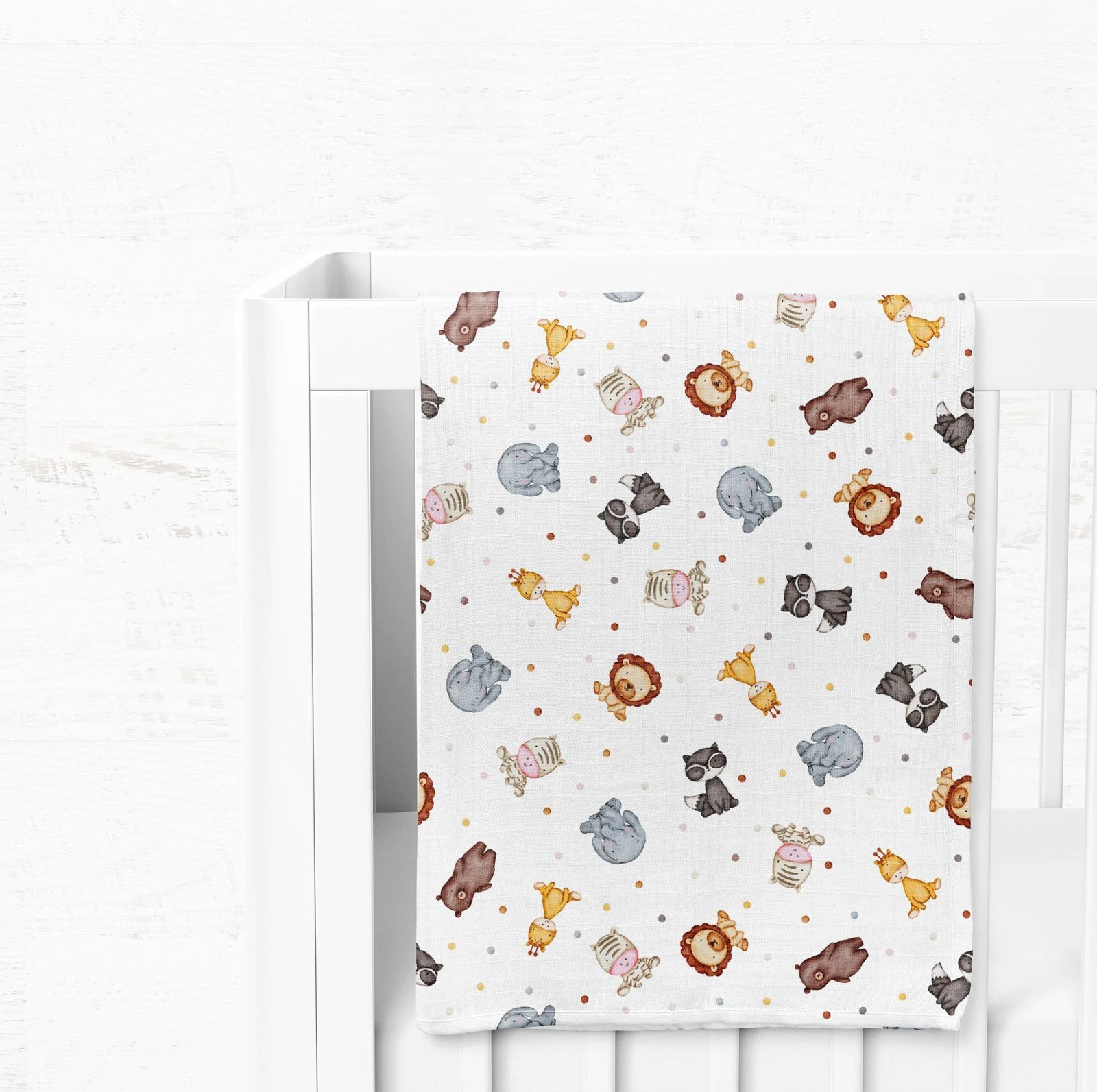 Batanije për bebe L'essentiel, Zoo, pambuk muslin, 75x100cm, ngjyrë e verdhë, kaltër, portokalli