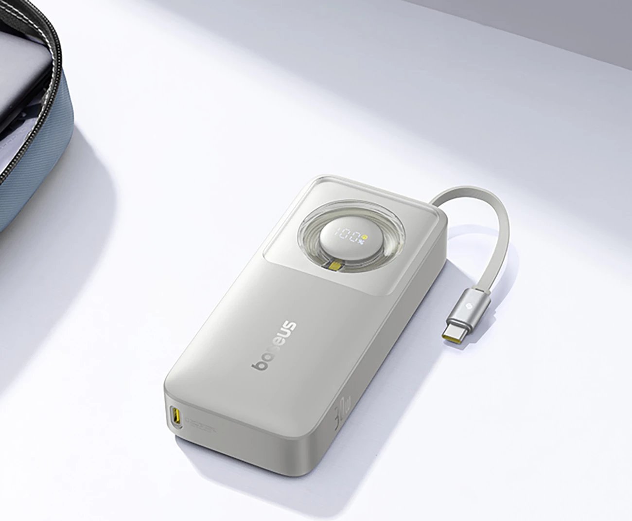 Powerbank Baseus Free2Pull 10000mAh, 30W, USB-C, me kabllo tërheqëse, Gri