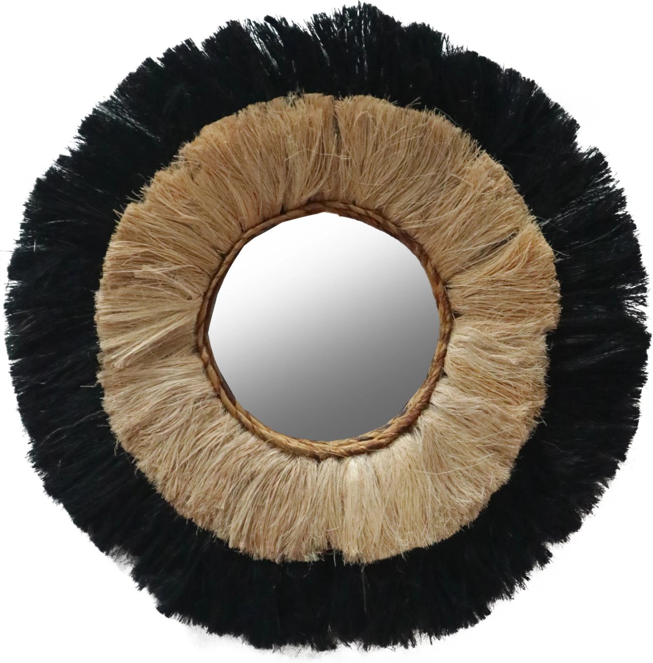 Pasqyrë rrethore me kornizë prej fibrash abaka, ngjyrë natyrale dhe e zezë, 70x4x70 cm, FH7737