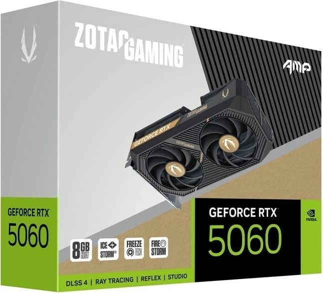 Kartelë grafike ZOTAC GAMING GeForce RTX 5060 AMP, 8 GB GDDR7, e zezë