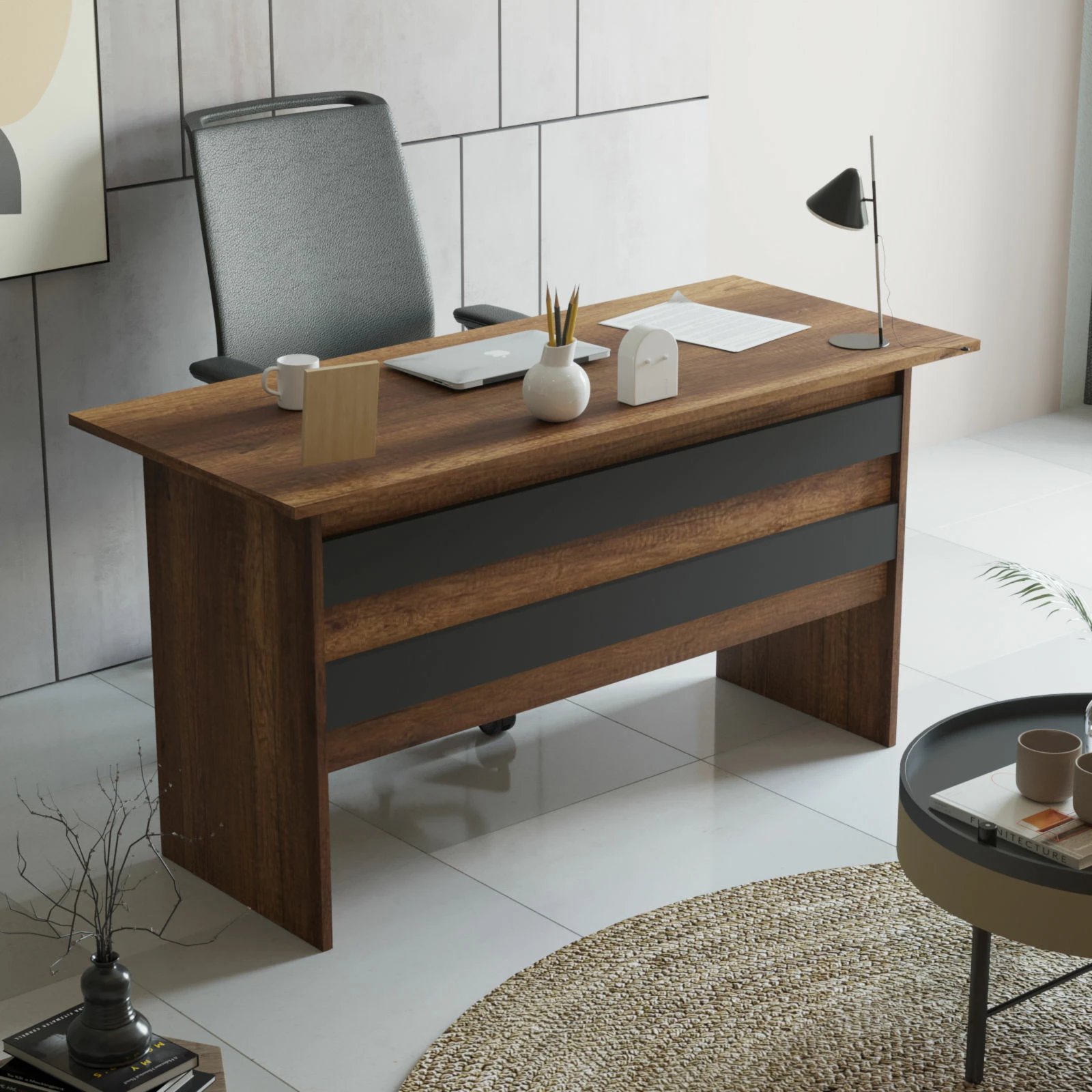Set mobiljesh për zyre Hanah Home, Vo8-Ba, ngjyrë arrë dhe antracit