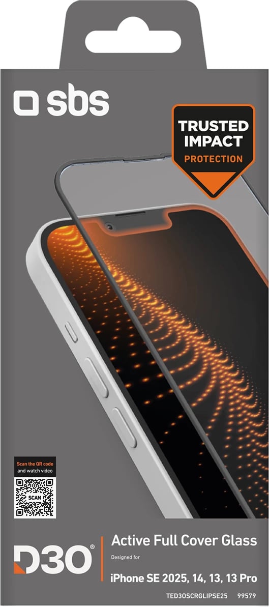 Xham mbrojtës SBS Tempered Glass D3O për iPhone 16e, me kornizë