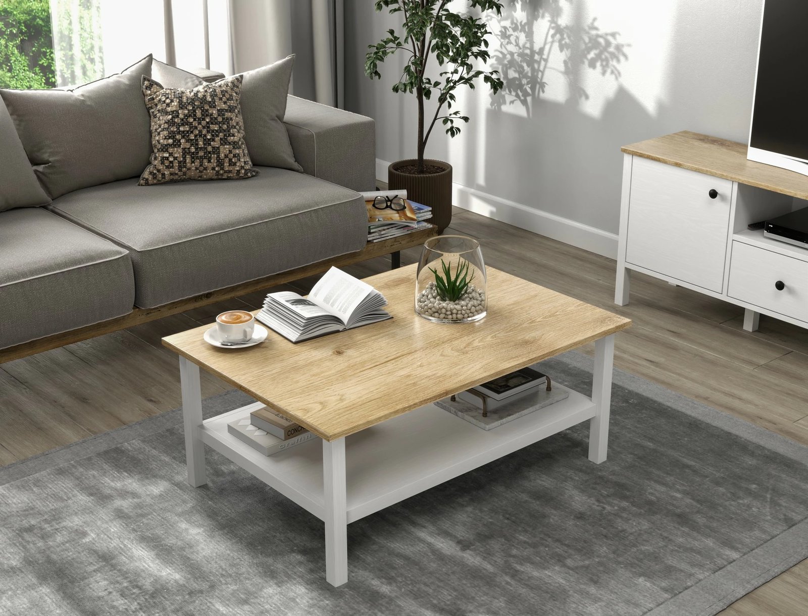 Tavolinë e ulët Hanah Home, druri dhe e bardhë, FRN-20081