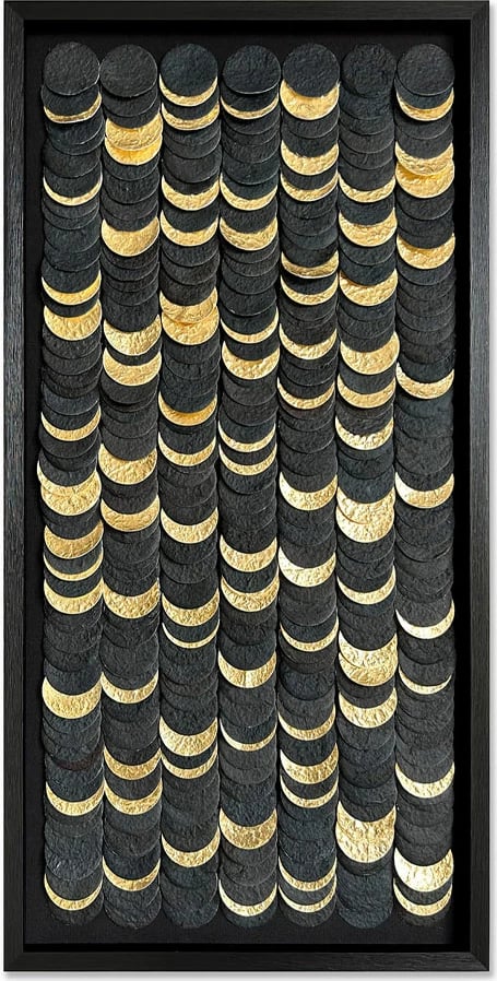 Pikturë dekorative Wilderness, letër, xham, ngjyrë e zezë dhe ari, 50x100x3 cm