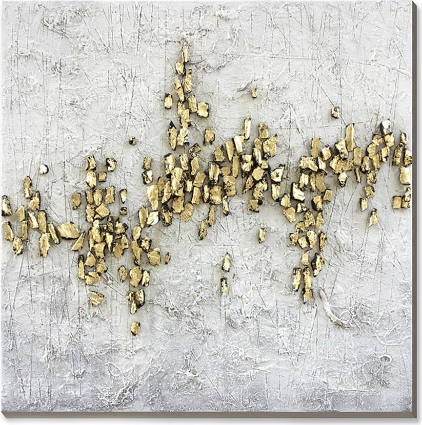 Pikturë dekorative Gold Trail, vaj dhe akrilik, kanavacë, e bardhë-gri-ari, 100x100x4cm