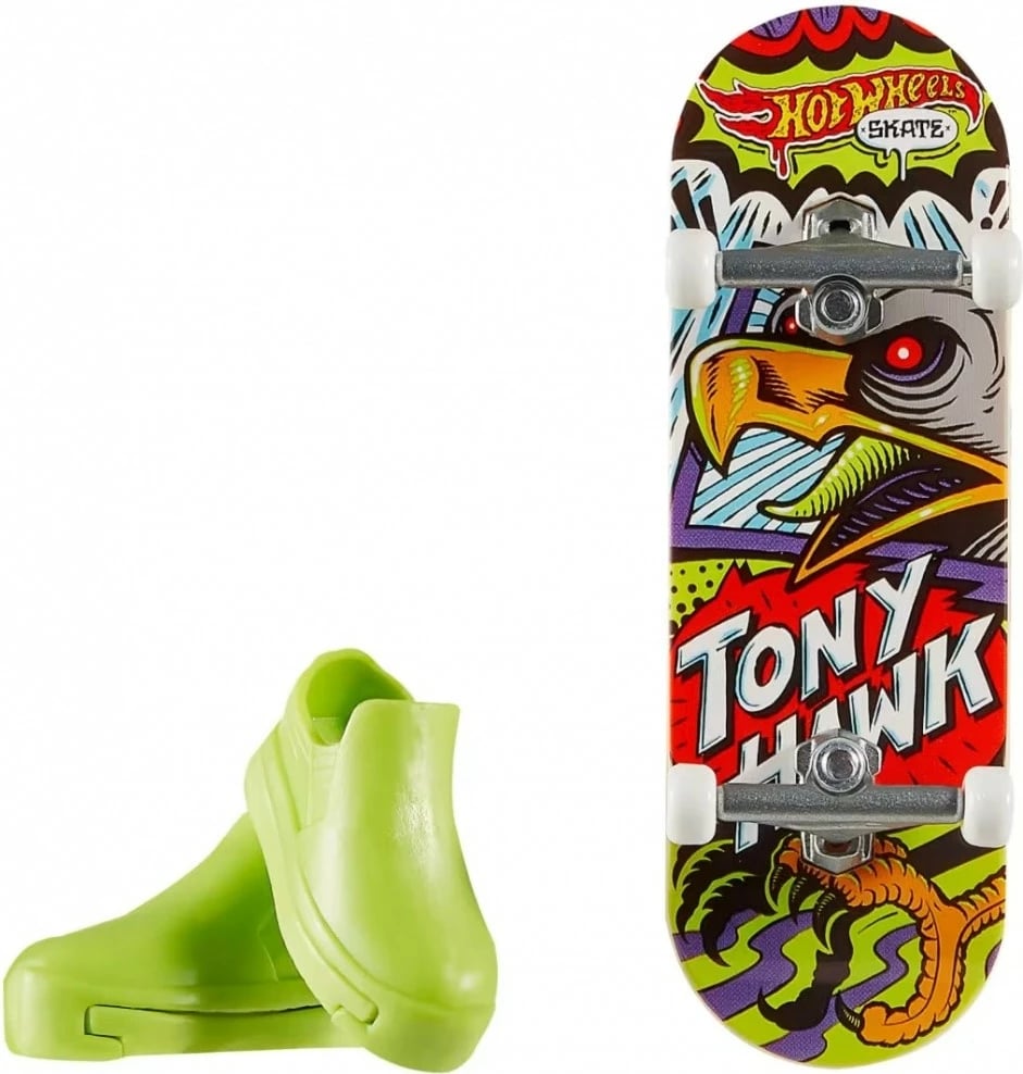 Deskorolkë gishti Hot Wheels Skate Tony Hawk Fkyin Comic me këpucë gishti, shumëngjyrëshe, set