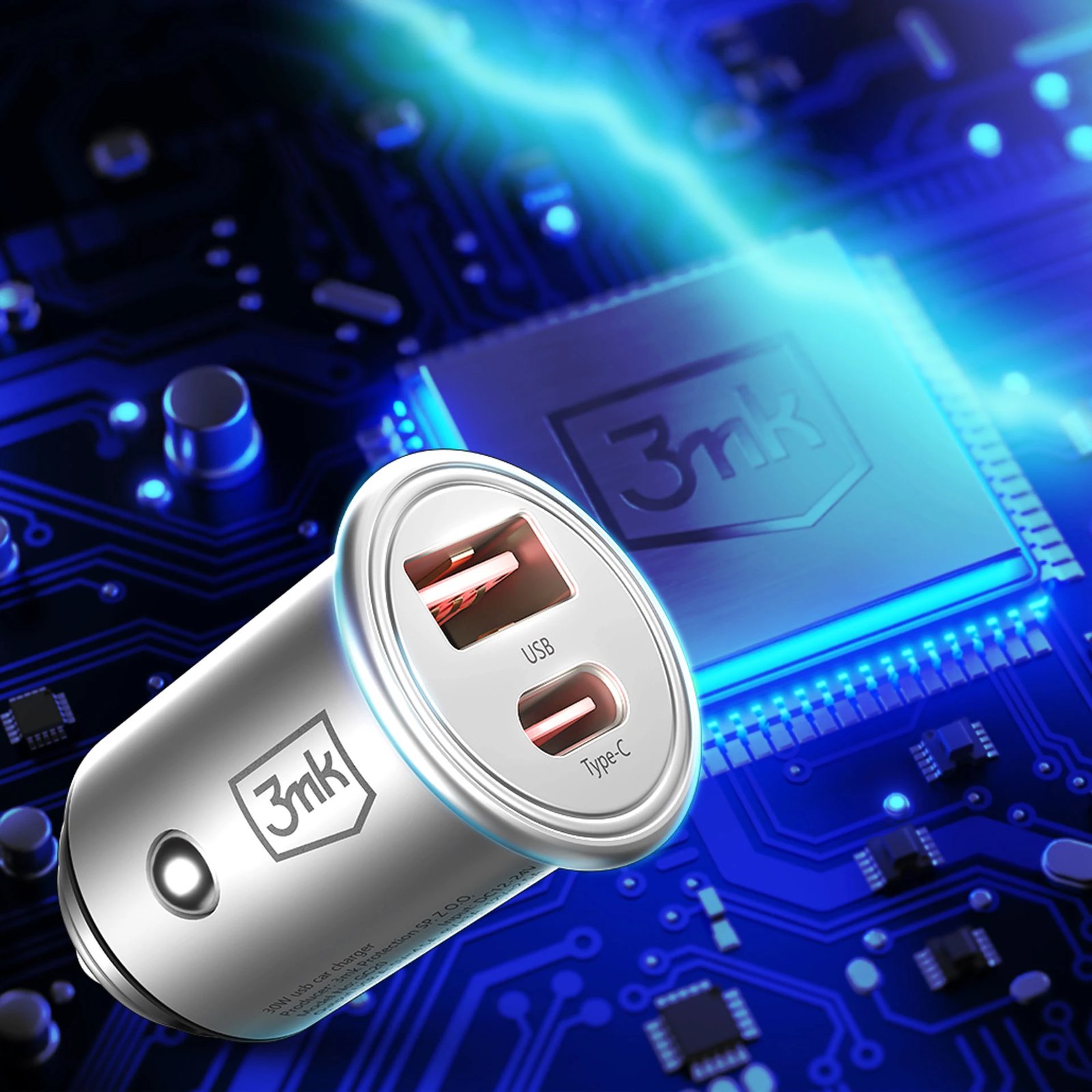 Karikues makinës 3mk Hyper Car Charger 30W, 2 porta USB-A/USB-C, Argjendtë