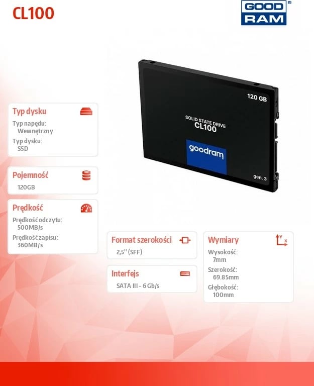 SSD GOODRAM CL100 120GB, 2.5", SATA III, i zi