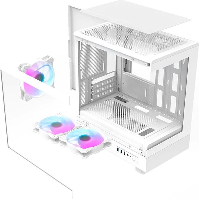 Kasë Darkflash DB330M, Mini Tower, me 3 ventilatorë ARGB, e bardhë