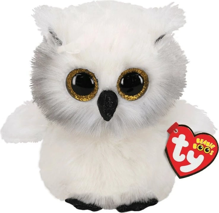 Maskotë buf TY Beanie Babies Austin, 15 cm, e bardhë