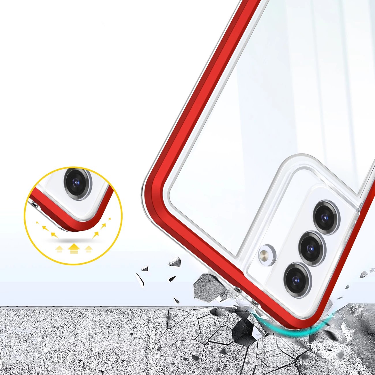 Mbështjellës Hurtel Clear 3in1 për Samsung Galaxy S23, i tejdukshëm me kornizë të kuqe