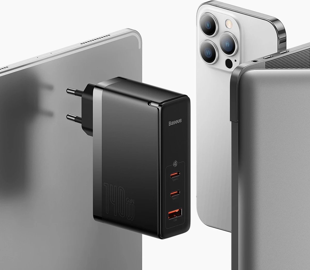 Karikues i shpejtë Baseus GaN5 Pro, 140W, 2x USB-C + USB-A, EU, i zi Karikues i shpejtë Baseus GaN5 Pro, 140W, 2x USB-C + USB-A, EU, i zi