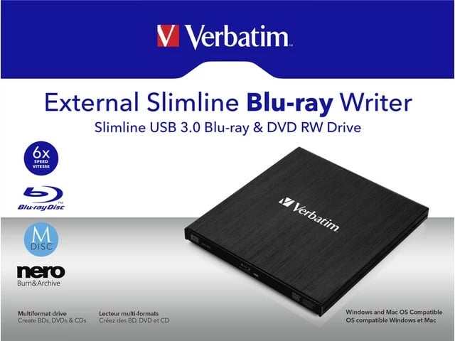 Nagjruese e jashtme Blu-ray Verbatim Slimline, USB 3.0, e zezë
