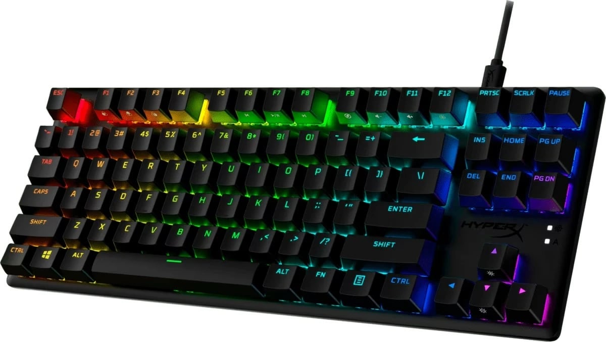 Tastierë mekanike lojërash HyperX Alloy Origins Core PBT HX Blue TKL, USB, RGB, QWERTY US, keycaps PBT, kabllo USB‑C e shkëputshme, e zezë