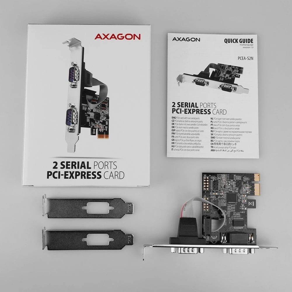 Kartë zgjerimi AXAGON PCEA-S2N, 2x RS-232 Serial Port, PCIe, set me mbështetës standard dhe low profile