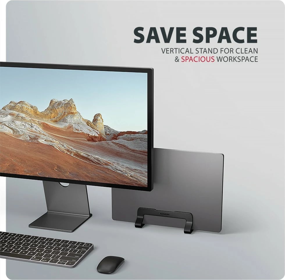 Mbajtëse vertikale laptop/tablet, AXAGON STND-VB, alumin, për 10-17.3", gjerësi e rregullueshme 9.5-25.5 mm, e zezë