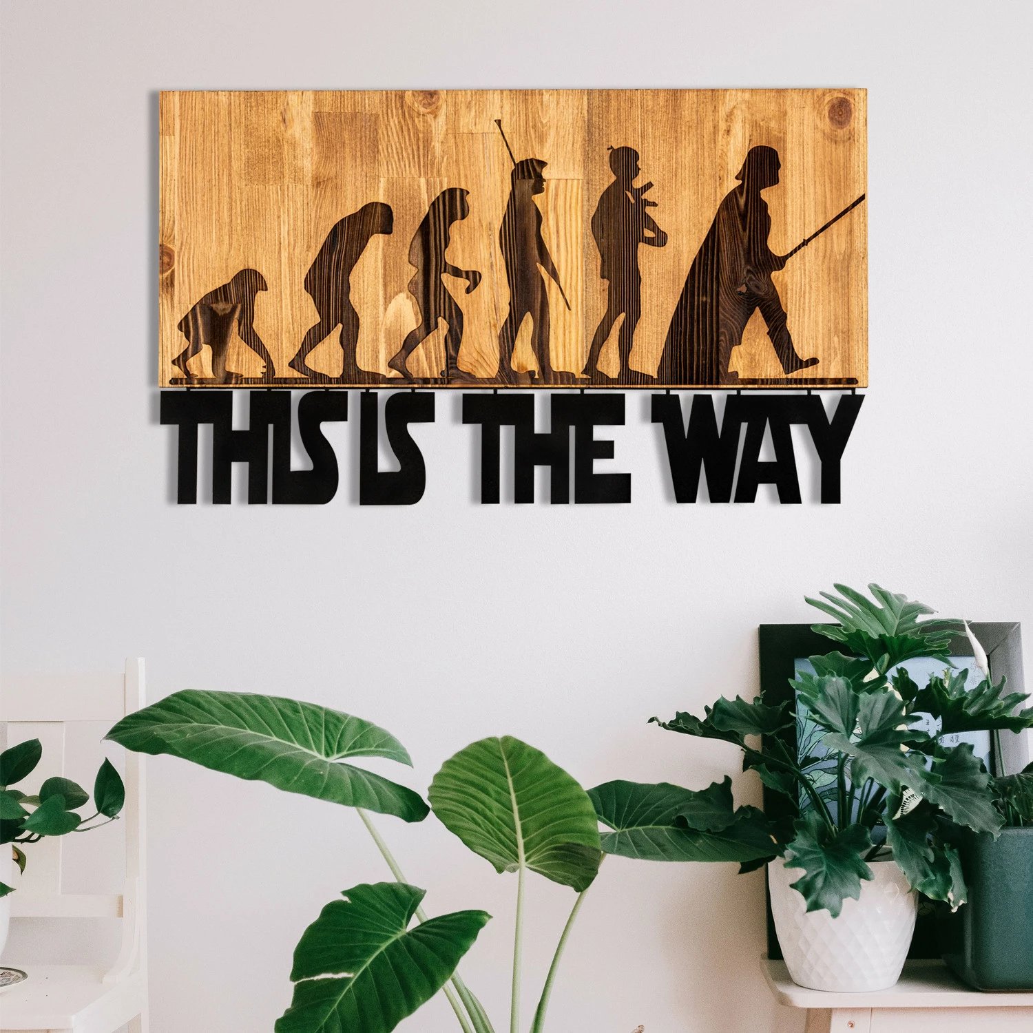 Aksesor dekorativ prej druri për mur, Wallity Evrim, ngjyrë e zezë dhe arre, 58x37cm