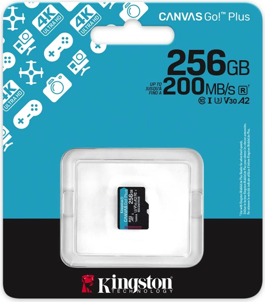 Kartelë memorie microSDXC Kingston Canvas Go Plus Gen4 256GB, Turquoise