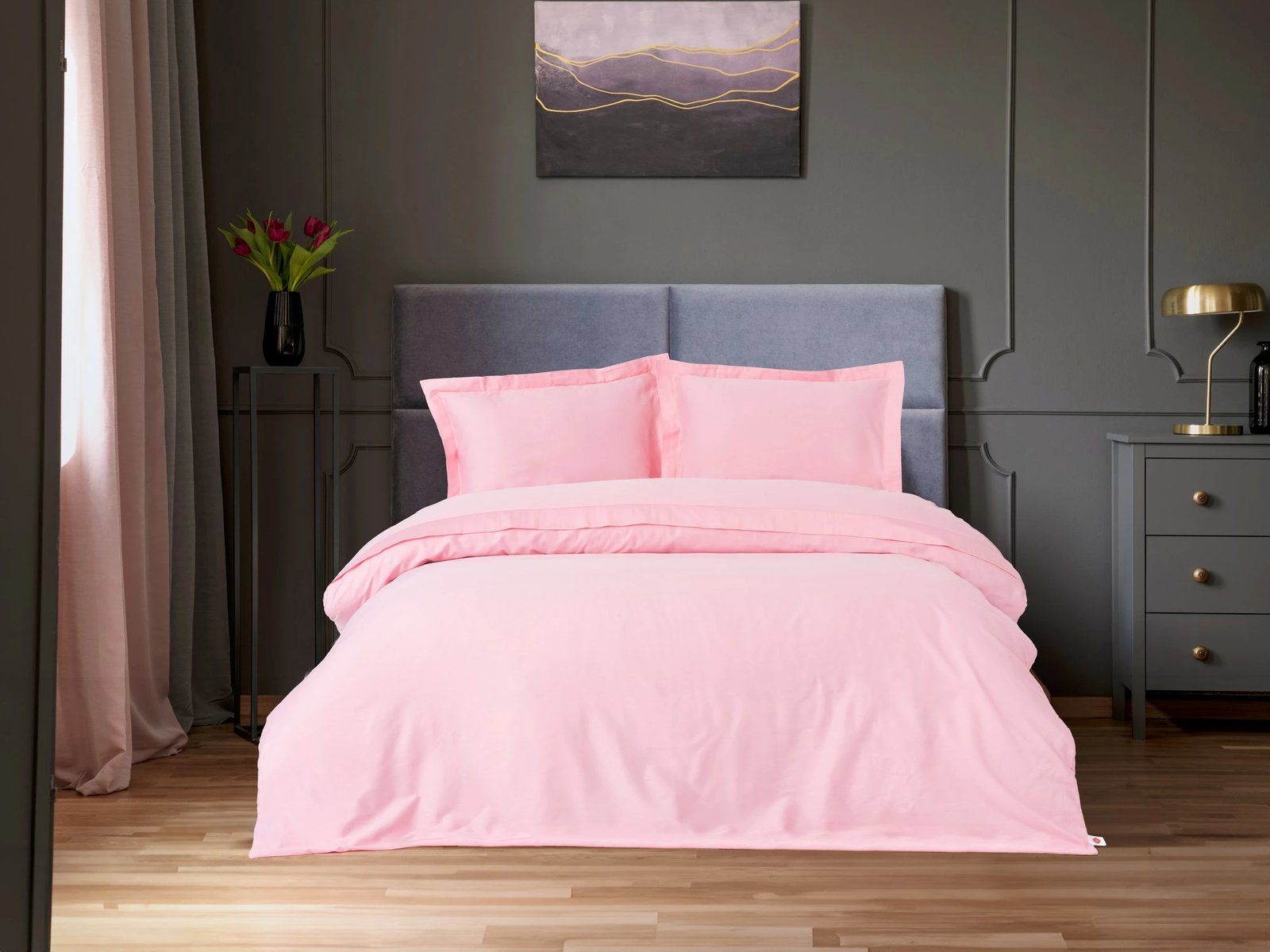 Set mbulesë jorgani XXL për një person, saten, rozë, L'essentiel