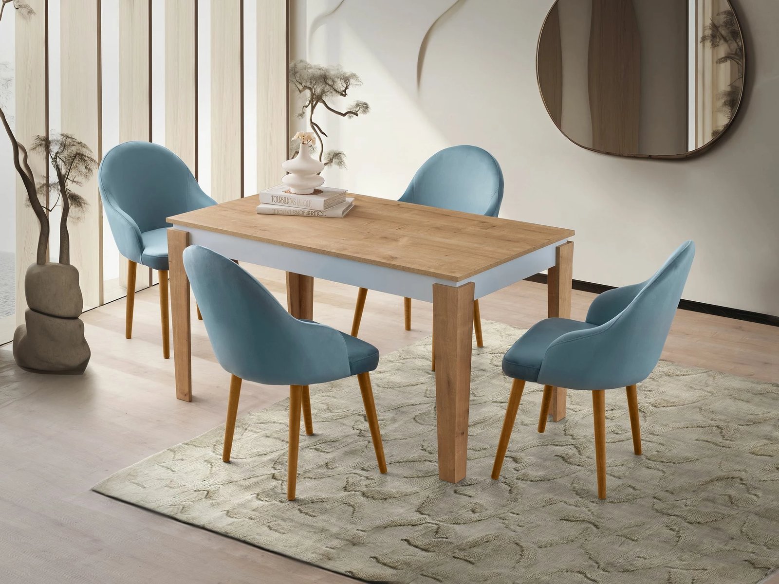 Tavolinë ngrënieje, ngjyrë lis dhe e bardhë, Skye Decor, Asos - 2971