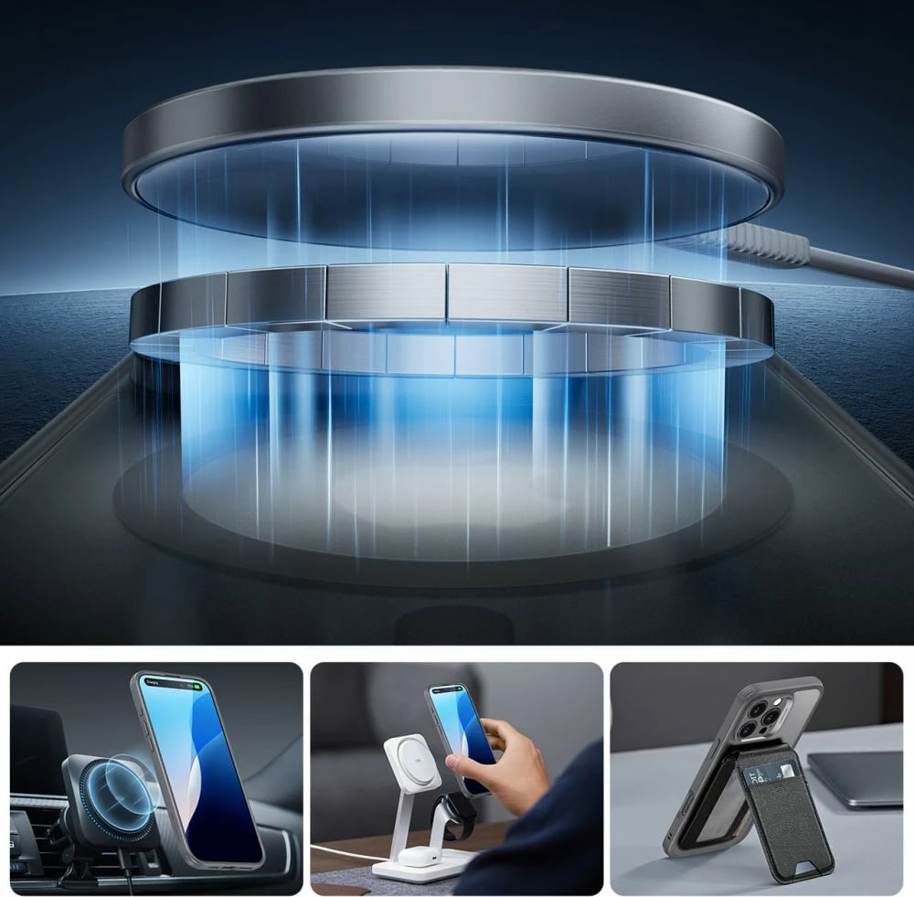 Mbështjellës ESR Classic Pro Set HaloLock MagSafe për iPhone 16 Pro, Gri, me xham mbrojtës