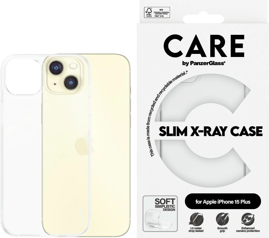 Mbështjellës PanzerGlass CARE Case Fashion X-Ray Soft Clear për iPhone 15 Plus transparent