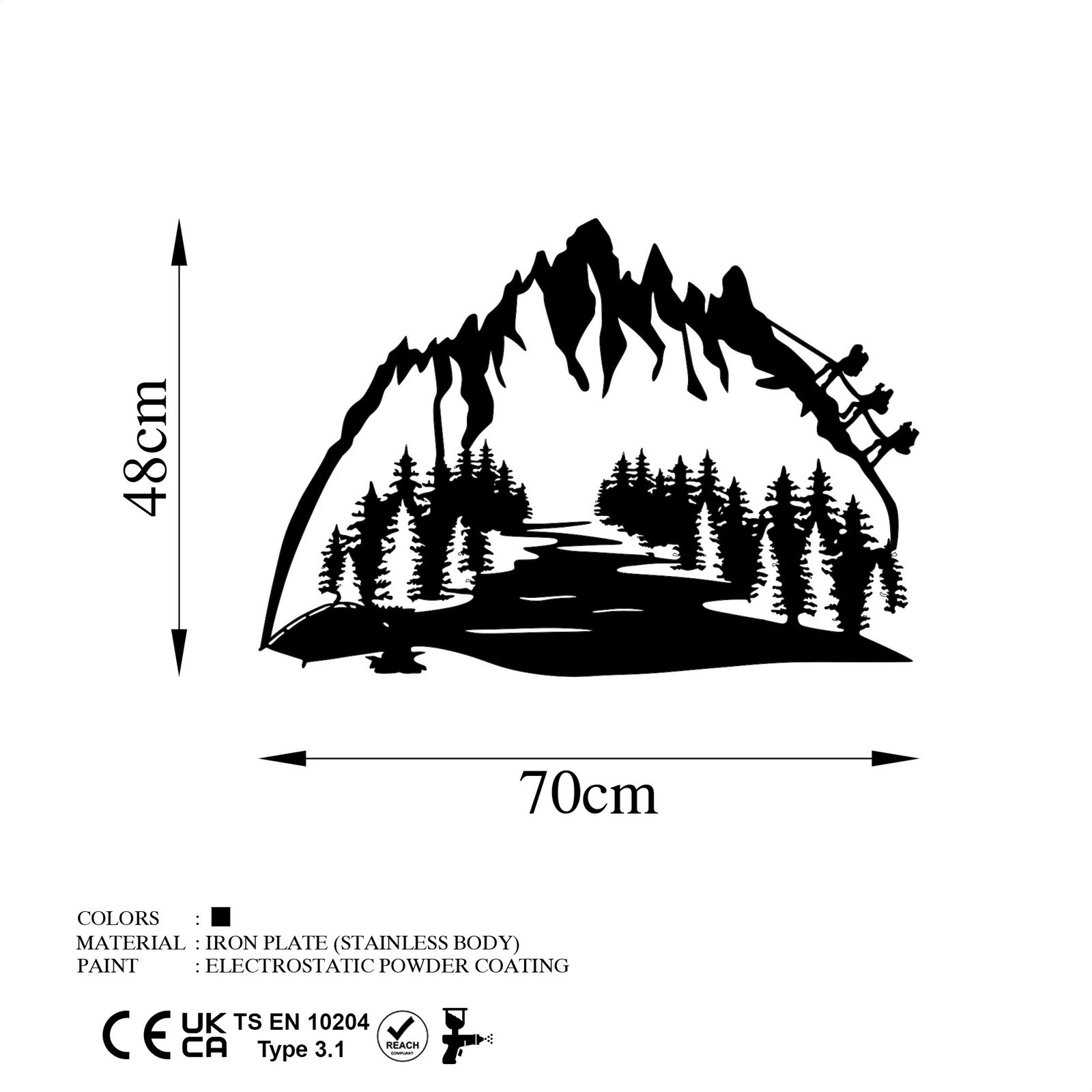 Aksesor dekorativ metalik për mur, Wallity Parkway, ngjyrë e zezë, 48x70cm