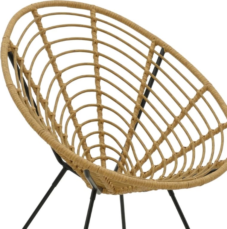 Karrige Naoki pe natyrale-këmbë metalike të zeza 78x74x87cm