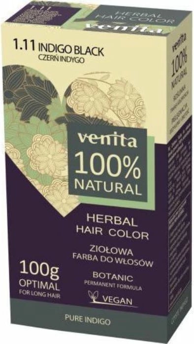 Ngjyrë flokësh bimore për femra Venita 1.11 Indigo Black 100g