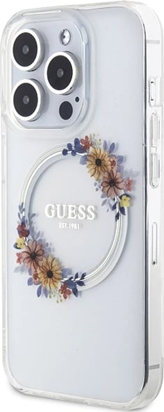 Mbështjellës Guess IML Flowers Wreath MagSafe për iPhone 15 Pro, Transparent Mbështjellës Guess IML Flowers Wreath MagSafe për iPhone 15 Pro, Transparent
