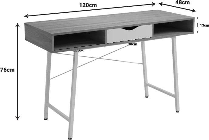 Tavolinë zyre Komo, ngjyrë sonoma-gri, këmbë metalike të zeza, 120x48x76cm