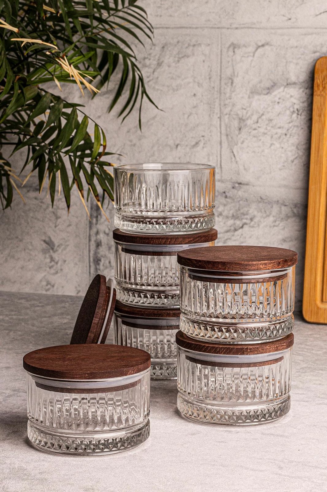Set tasash prej qelqi me kapak druri, 12 copë, Hermia Concept, Bella 6