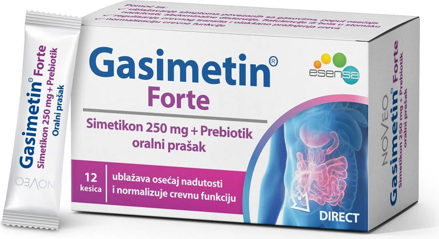 Pluhur oral për lehtësimin e gazrave, fryrjes dhe dhimbjeve të barkut Gasimetin Forte Simetikon