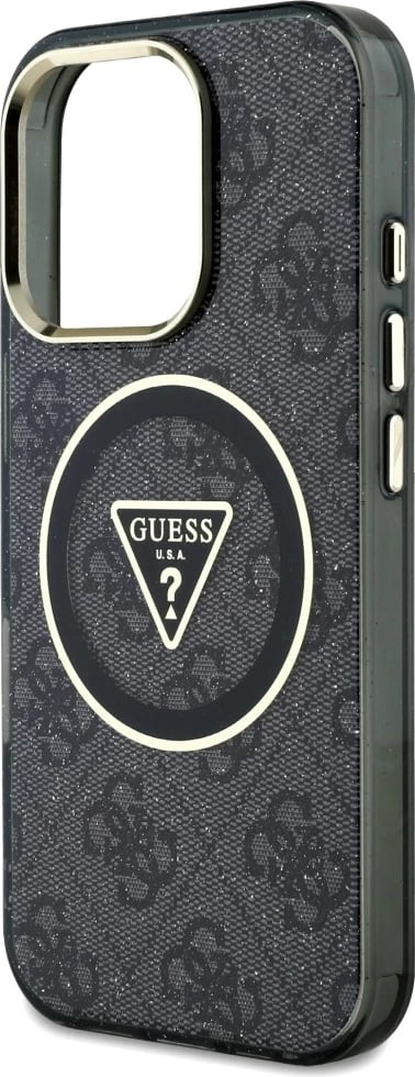 Mbështjellës Guess IML Metal Glitter 4G Circle Triangle MagSafe për iPhone 16 Pro, Zi Mbështjellës Guess IML Metal Glitter 4G Circle Triangle MagSafe për iPhone 16 Pro, Zi