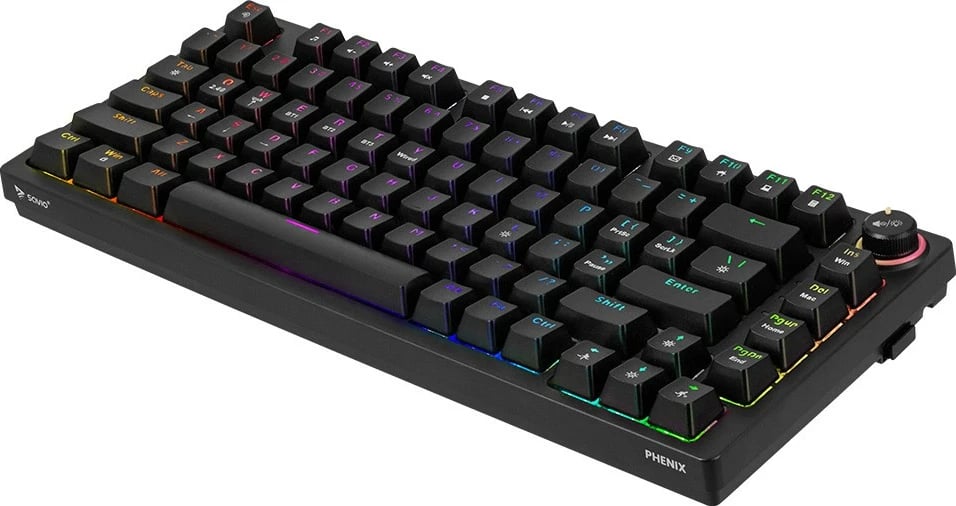 Tastierë mekanike wireless Savio Phenix, Gateron Red Pro, 82 taste, RGB, e zezë Tastierë mekanike wireless Savio Phenix, Gateron Red Pro, 82 taste, RGB, e zezë