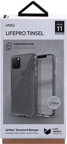 Mbështjellës UNIQ LifePro Tinsel për iPhone 11 Pro Max, i zi me shkëlqim