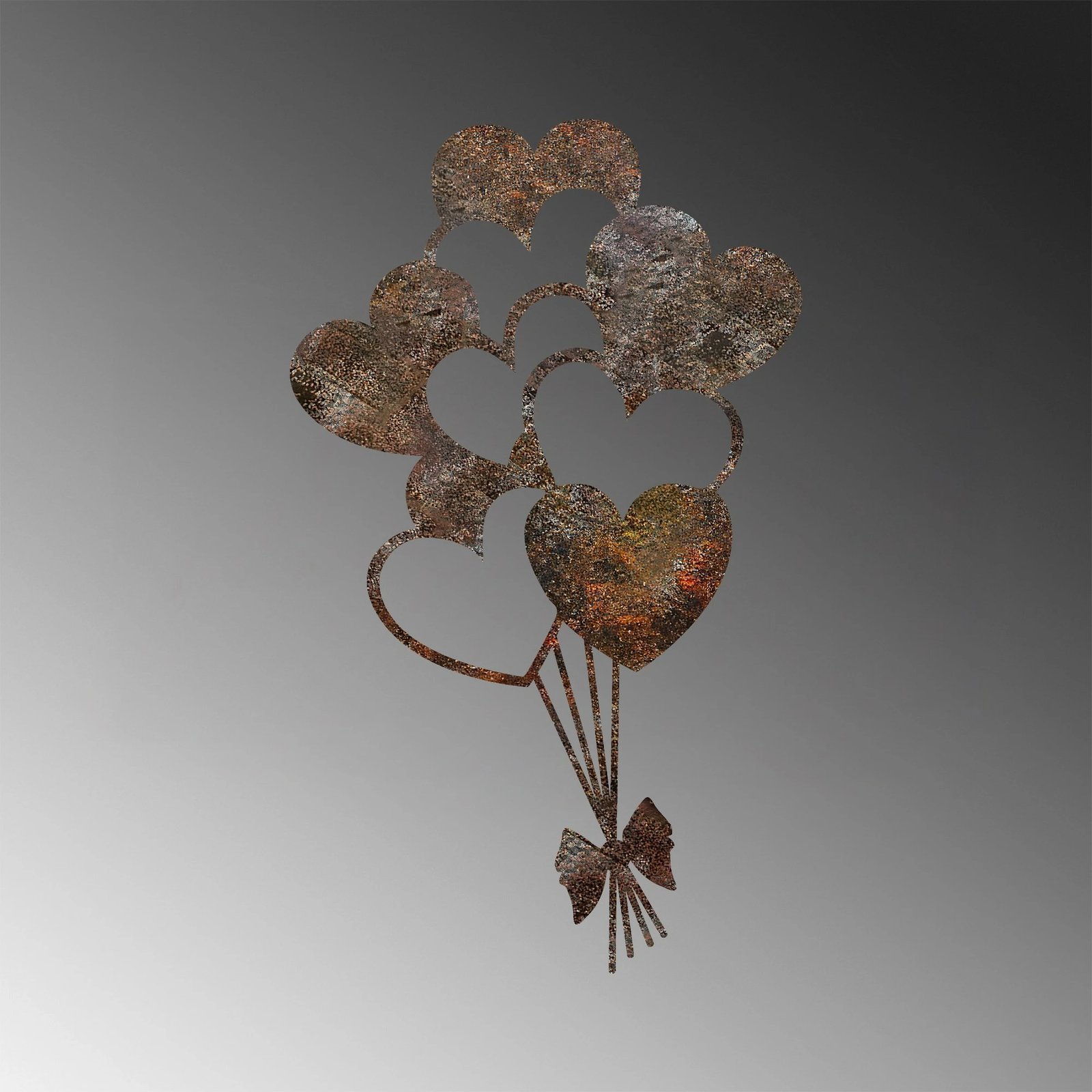 Aksesor dekorativ metalik për mur, zemra 'Rusty Heart 1', ngjyrë antike, 35x21cm