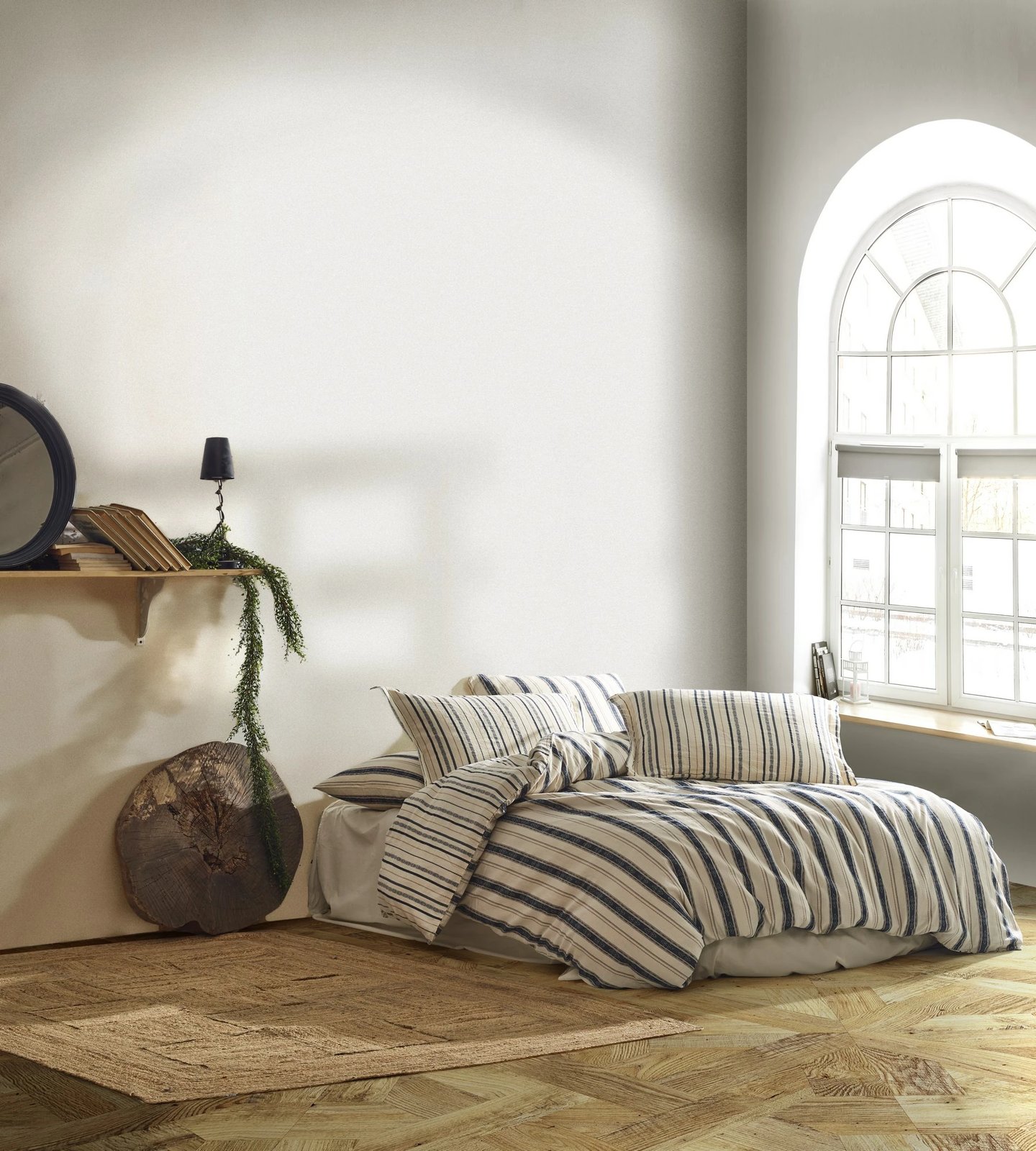 Set mbulesë për jorgan dopio, Jardin, ngjyrë kaltër e errët dhe bezhë