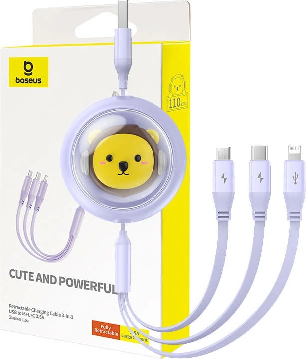 Kabllo karikimi 3-në-1 Baseus, USB në USB-C, Micro USB, Lightning, 1.1m, vjollcë