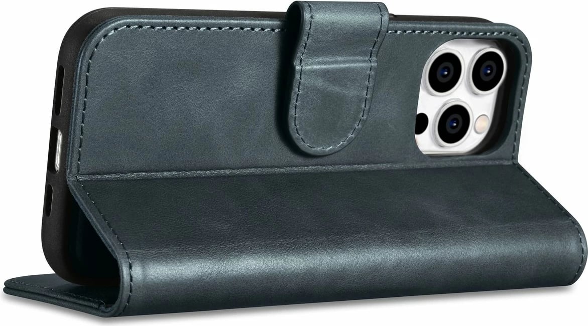 Mbështjellës iCarer Oil Wax Wallet 2in1 për iPhone 14 Pro Max, lëkurë, Anti-RFID, blu