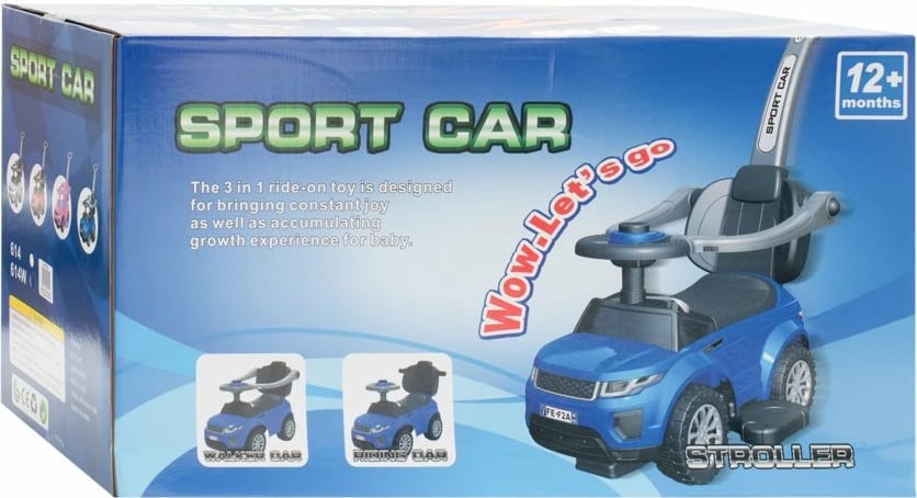 Makinë lodër ride-on 3-në-1, Baby Mix, Playing Bouncer, me dorezë udhëzuese, 12–36 muaj, melodi dhe sirenë, blu